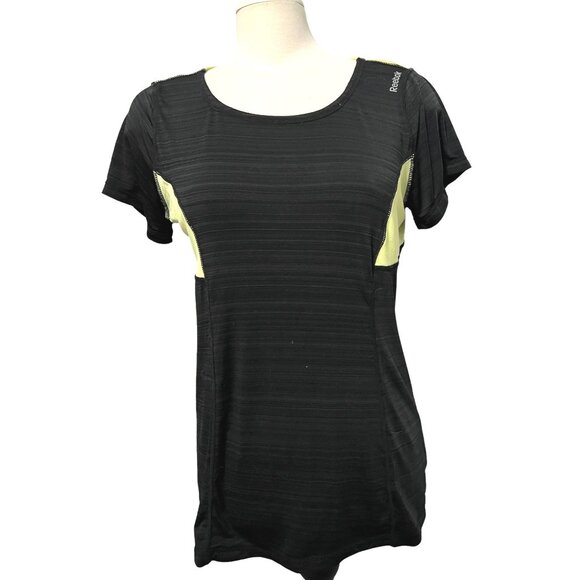 Reebok Black Short Sleeve Racerback Active Shirt Sz Large Womens Black & Yellow - Picture 11 of 14